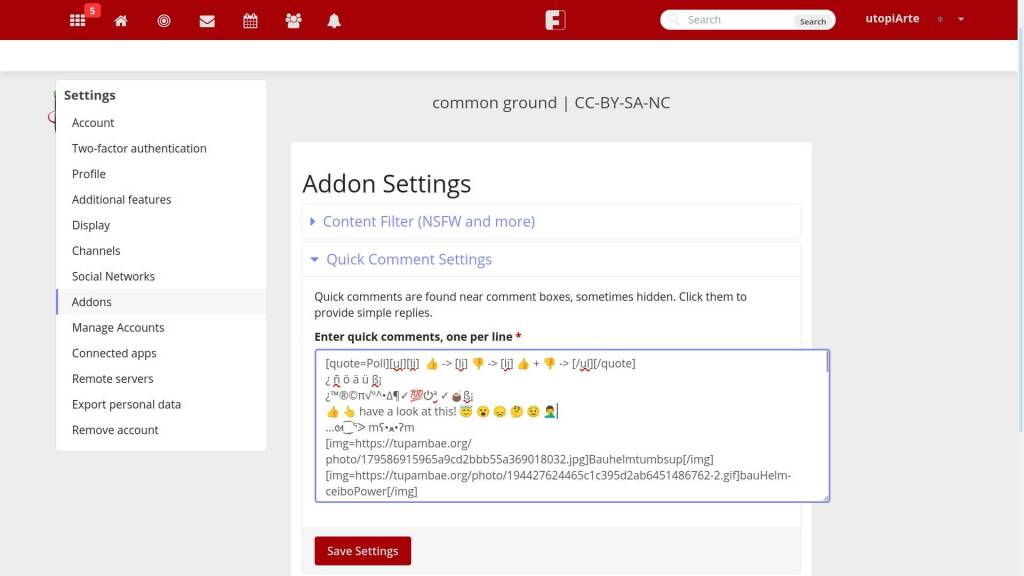 Screenshot of the settings page in friendica and the added poll line in the qComment addon Screenshot of the settings page in friendica and the added poll line in the qComment addon