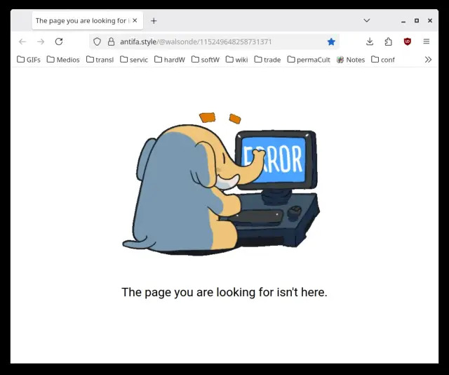 Screenshot of a mastodon page with the URL that doesn't exist anymore.