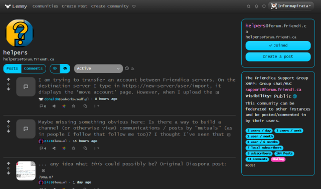 Viewing posts from a Friendica group in the Lemmy web interface