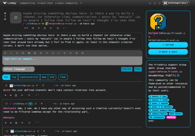 Viewing a thread in a Friendica group in the Lemmy web interface