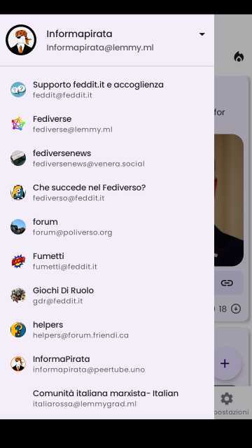 The list of Lemmy communities and Friendica groups within a Lemmy app