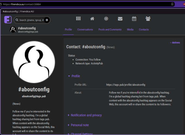 pic3

#aboutconfig
aboutconfig@tags.pub
(News)
Follow me if you're interested in the aboutconfig hashtag. I'm a global hashtag sharing bot from tags.pub. When content with the aboutconfig hashtag appears on the Social Web, this account will re-share the content to its followers.